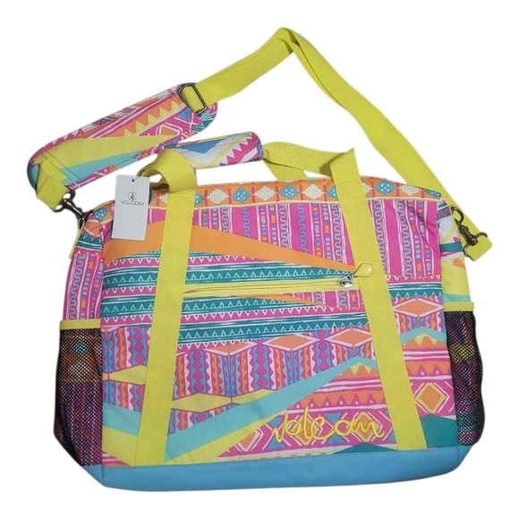 NWT Volcom Colorful  Geometric neon unisex messenger laptop Bag case - Picture 2 of 10